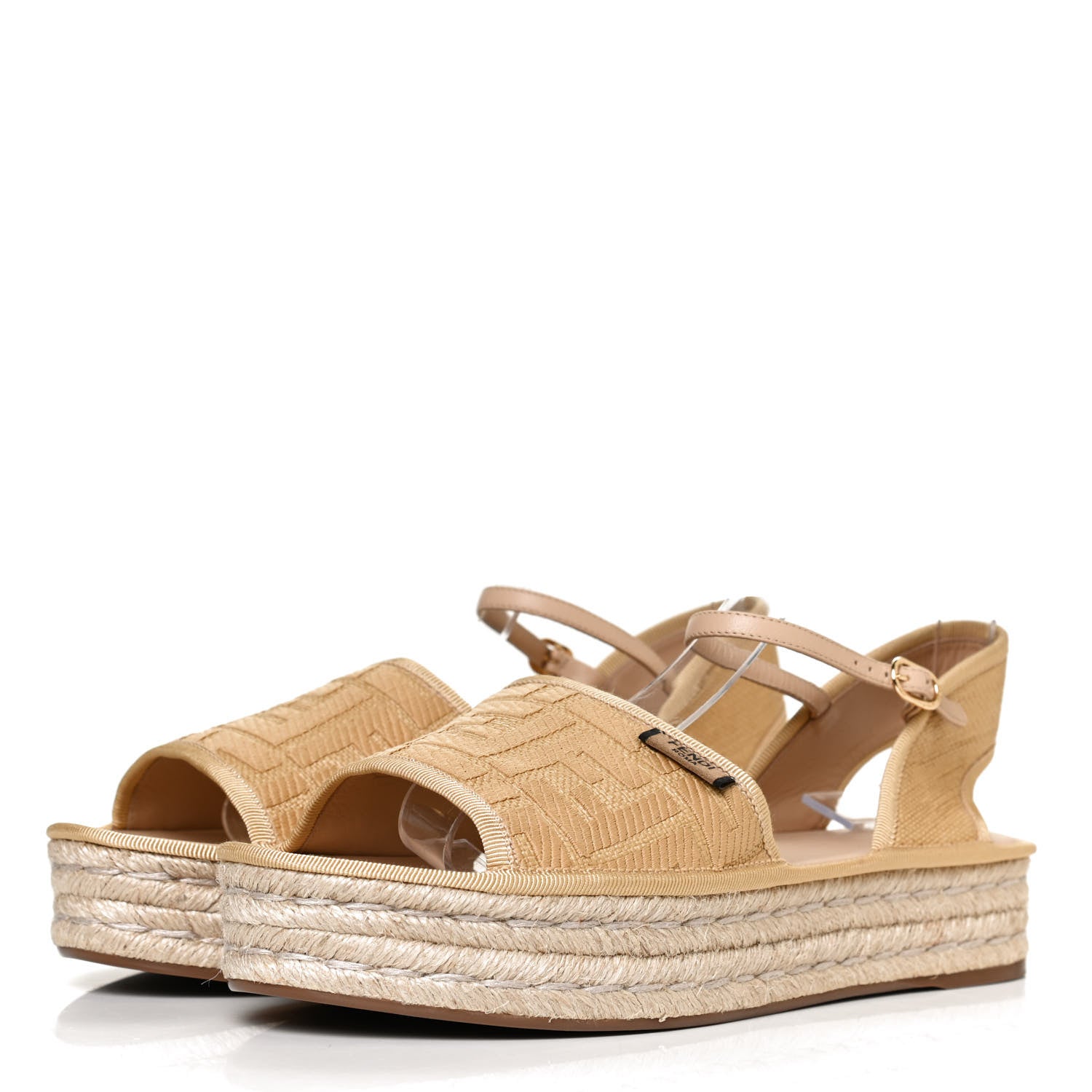 Fendi Raffia FF Embroidered Espadrille Platform Sandals 40 Natural 3 of 9