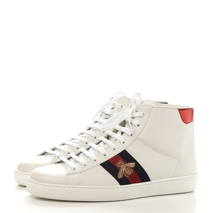 Gucci Calfskin Miro Soft Web Bee Embroidered Mens Ace High Top Sneakers 9 White 3 of 10