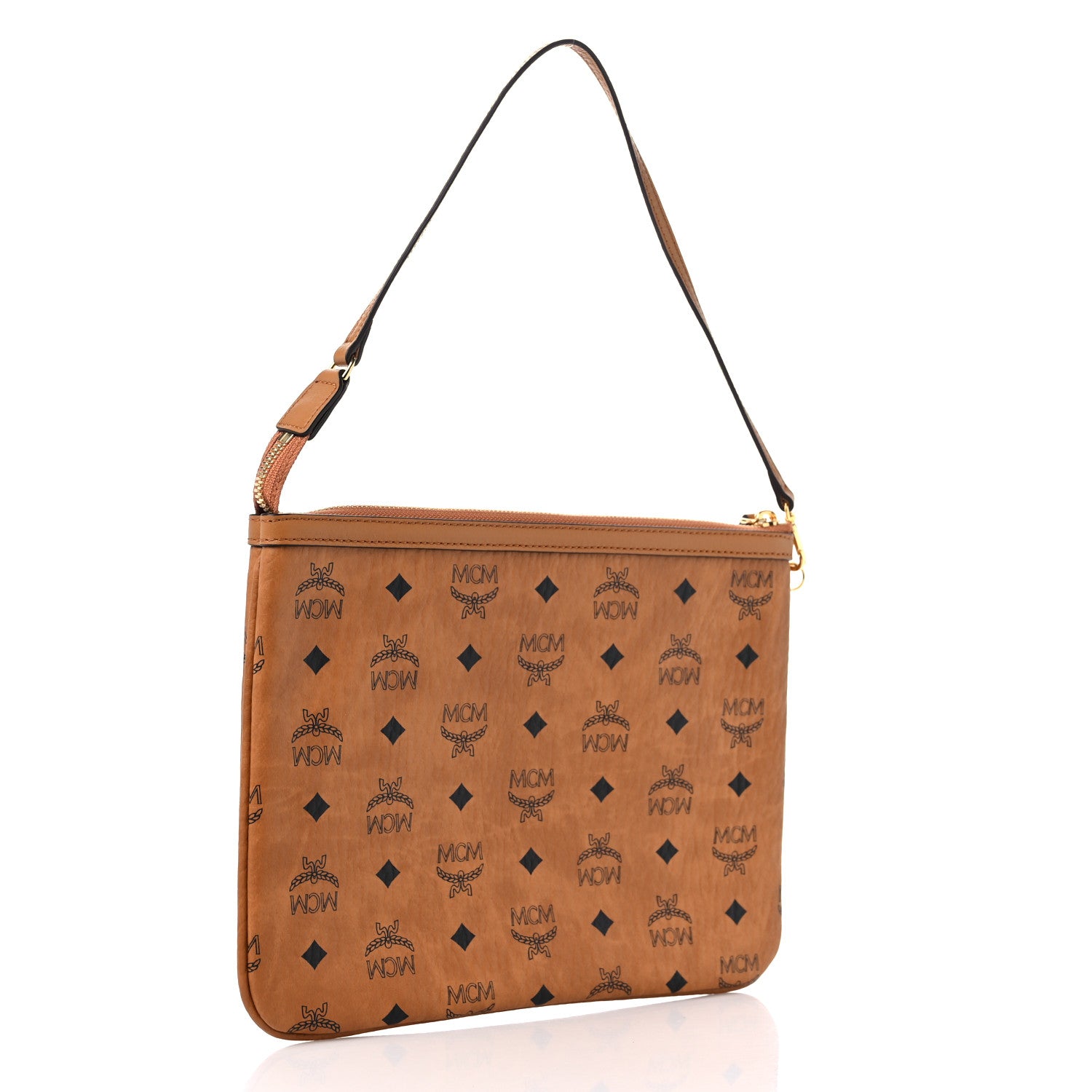 MCM Visetos Liz Shopper Tote Pouch Cognac 3 of 7