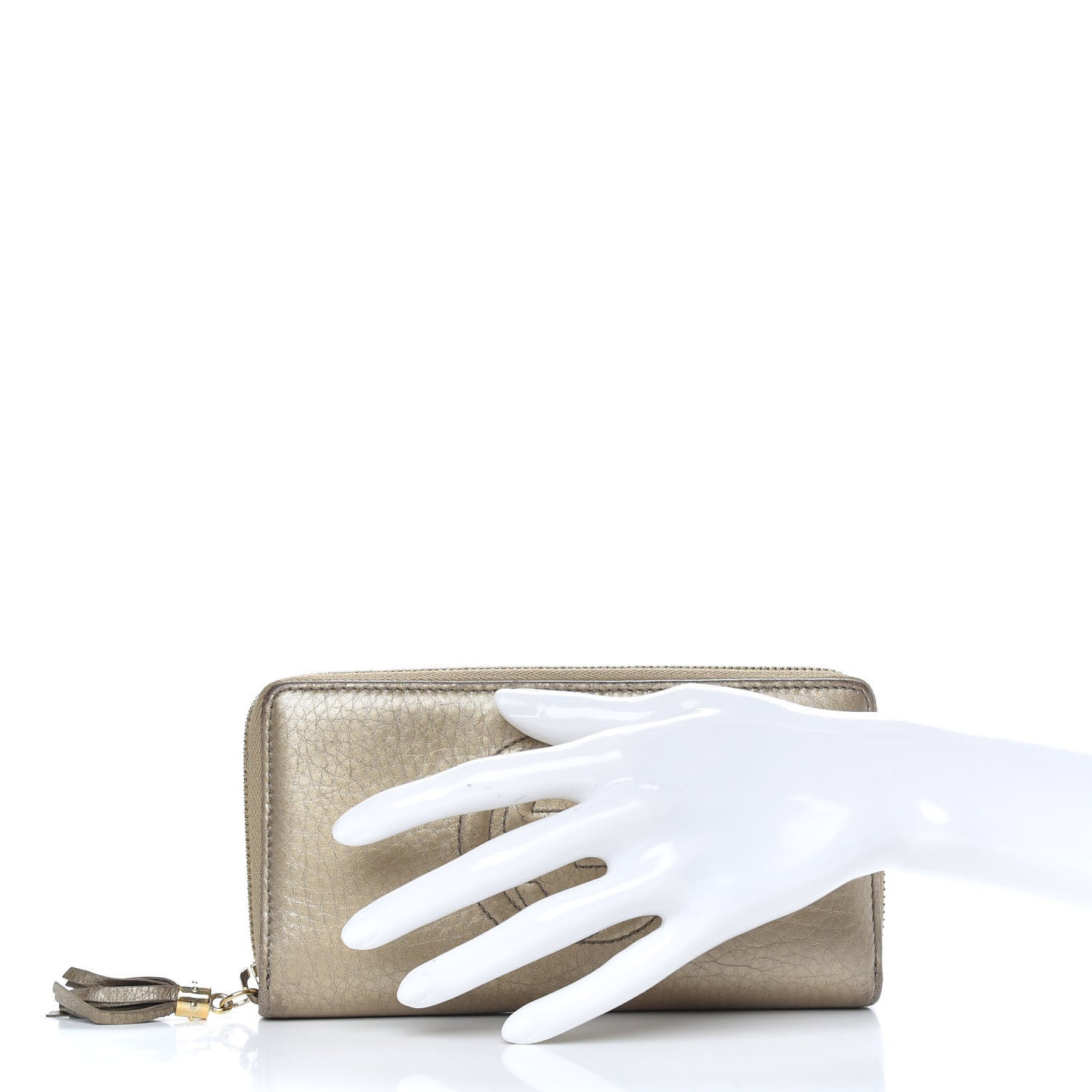 Metallic Pebbled Calfskin Soho Zip Around Wallet Golden Beige