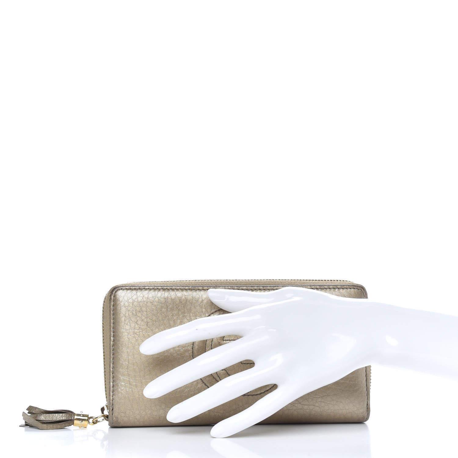 Gucci Metallic Pebbled Calfskin Soho Zip Around Wallet Golden Beige 2 of 8