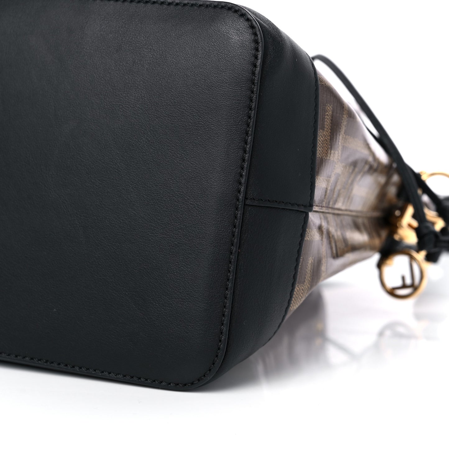 Glazed Fabric Vitello Grace F is Fendi FF 1974 Stamp Patch Grande Mon Tresor Bucket Bag Mogano Panna Black