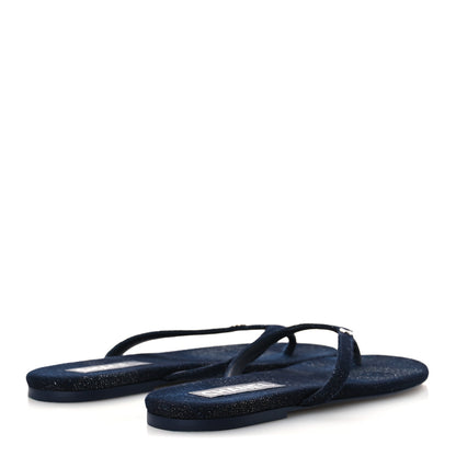 Chanel Cotton Silk Crystal CC Thong Sandals 40 Dark Blue Silver 5 of 10