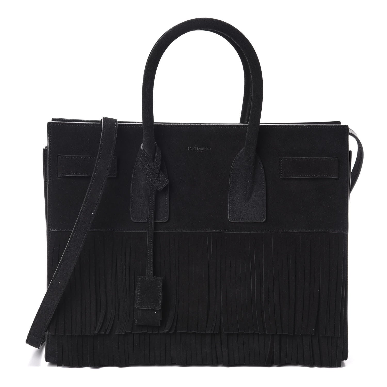 Saint Laurent Suede Fringe Small Sac De Jour Black 1 of 9