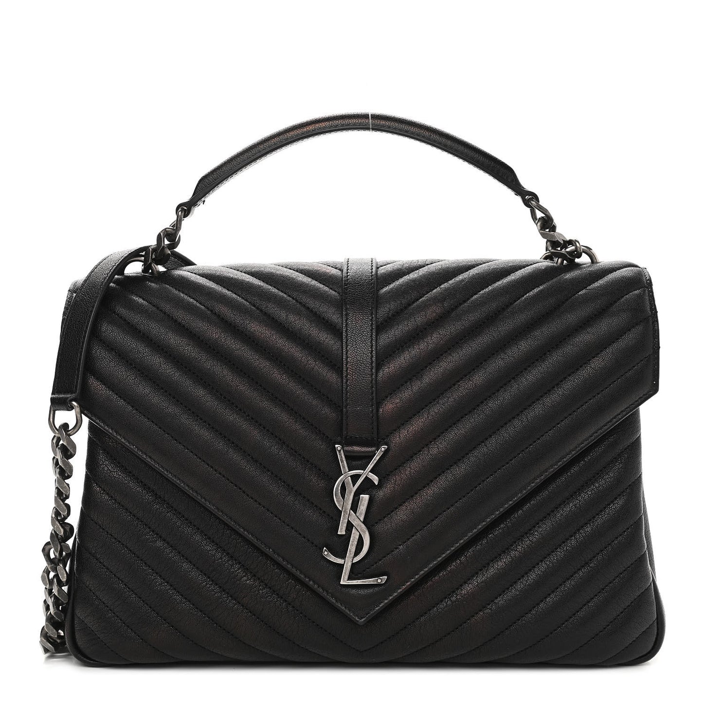 Sheepskin Matelasse Chevron Monogram Large College Satchel Black