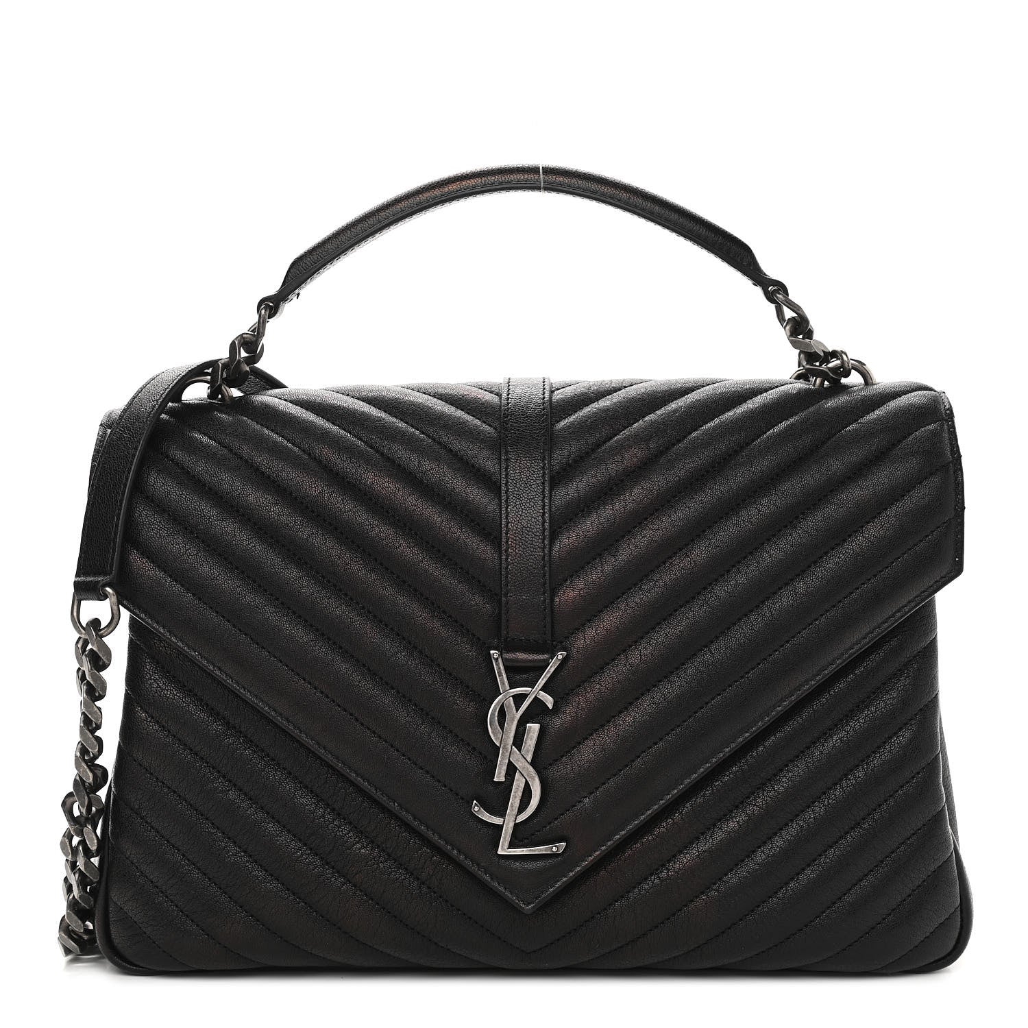 Saint Laurent Sheepskin Matelasse Chevron Monogram Large College Satchel Black 1 of 16