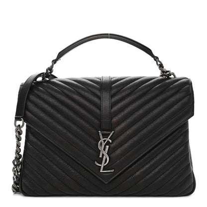 Saint Laurent Sheepskin Matelasse Chevron Monogram Large College Satchel Black 1 of 16