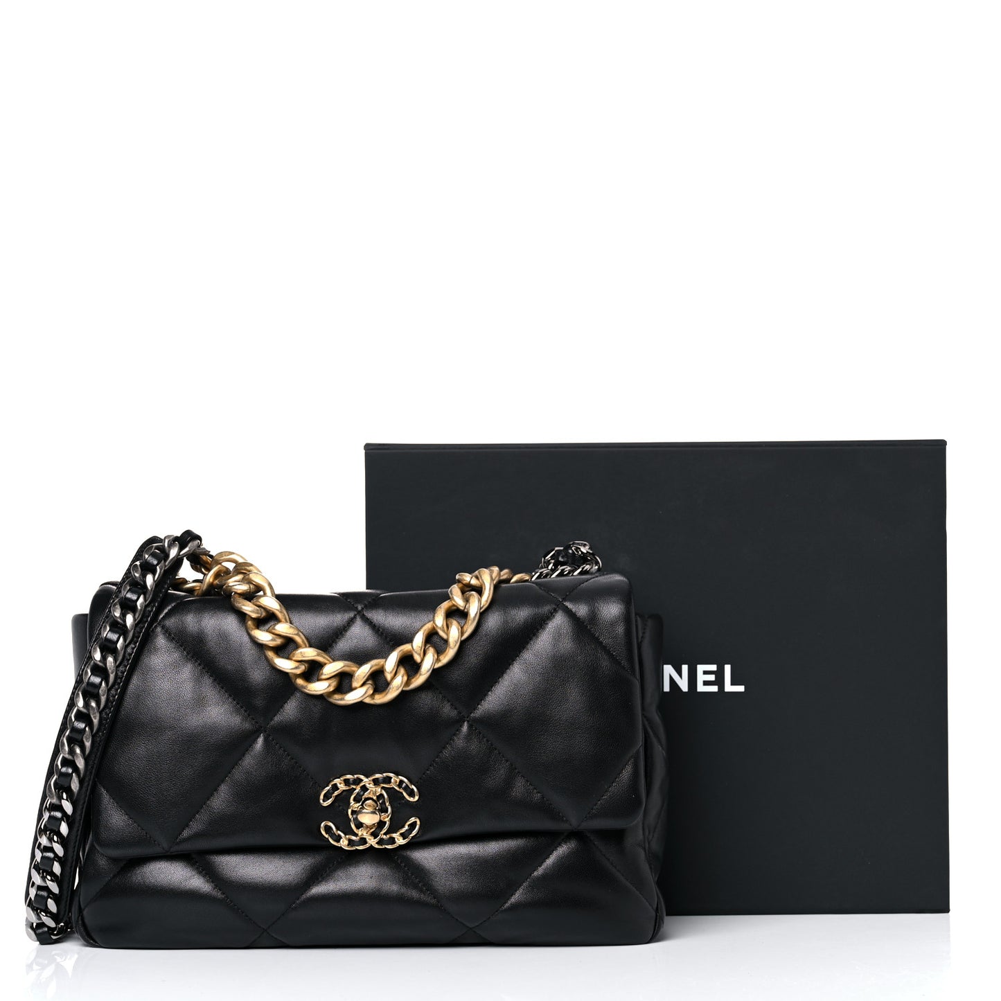 Lambskin Quilted Large Chanel 19 Flap Black