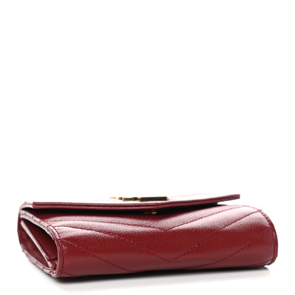 Saint Laurent Grain De Poudre Matelasse Chevron Monogram Compact Tri Fold Wallet Red 4 of 7