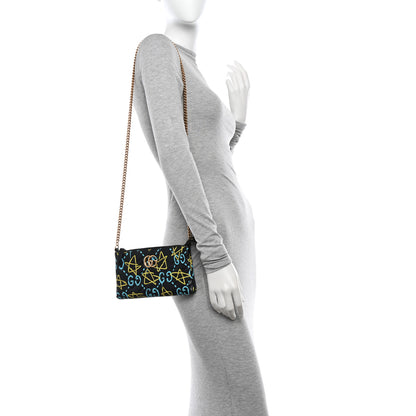 Gucci Calfskin Matelasse Printed Mini GucciGhost GG Marmont Chain Bag Black New Acquamarine 2 of 13