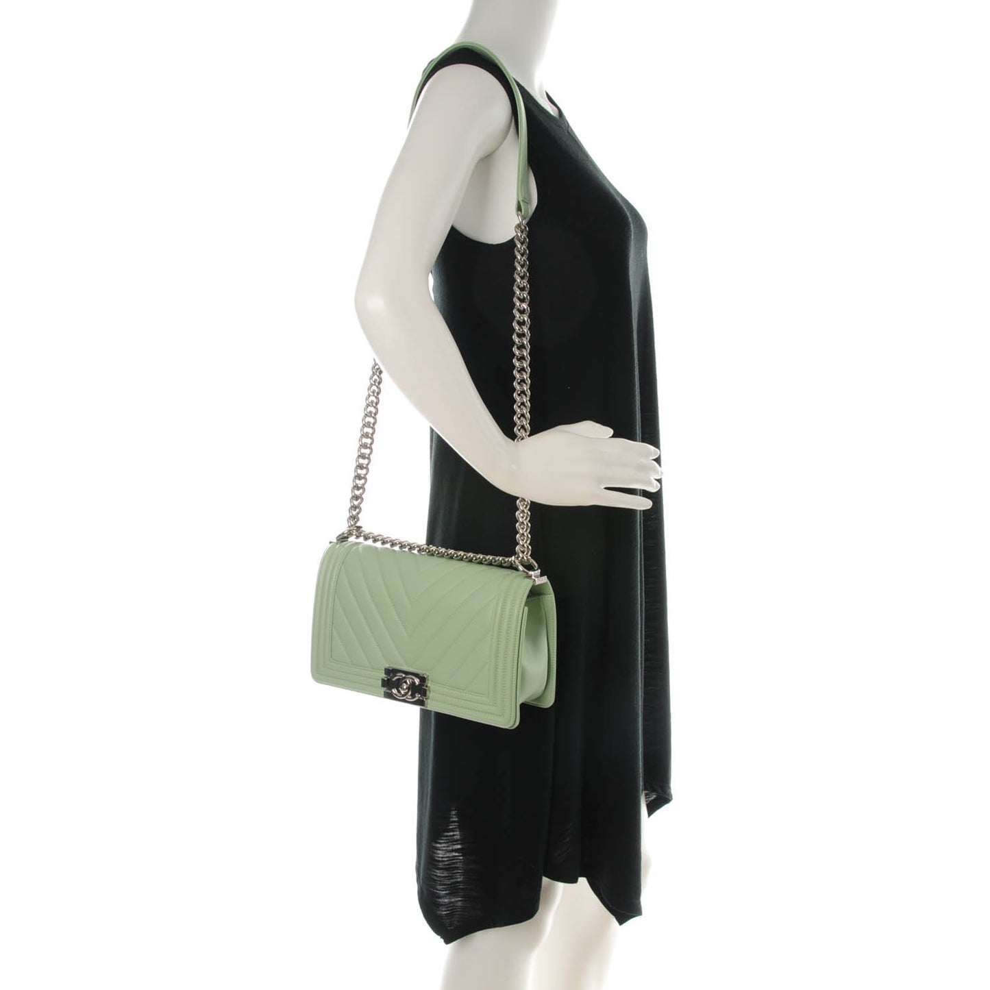 Calfskin Chevron Quilted Medium Boy Flap Light Green