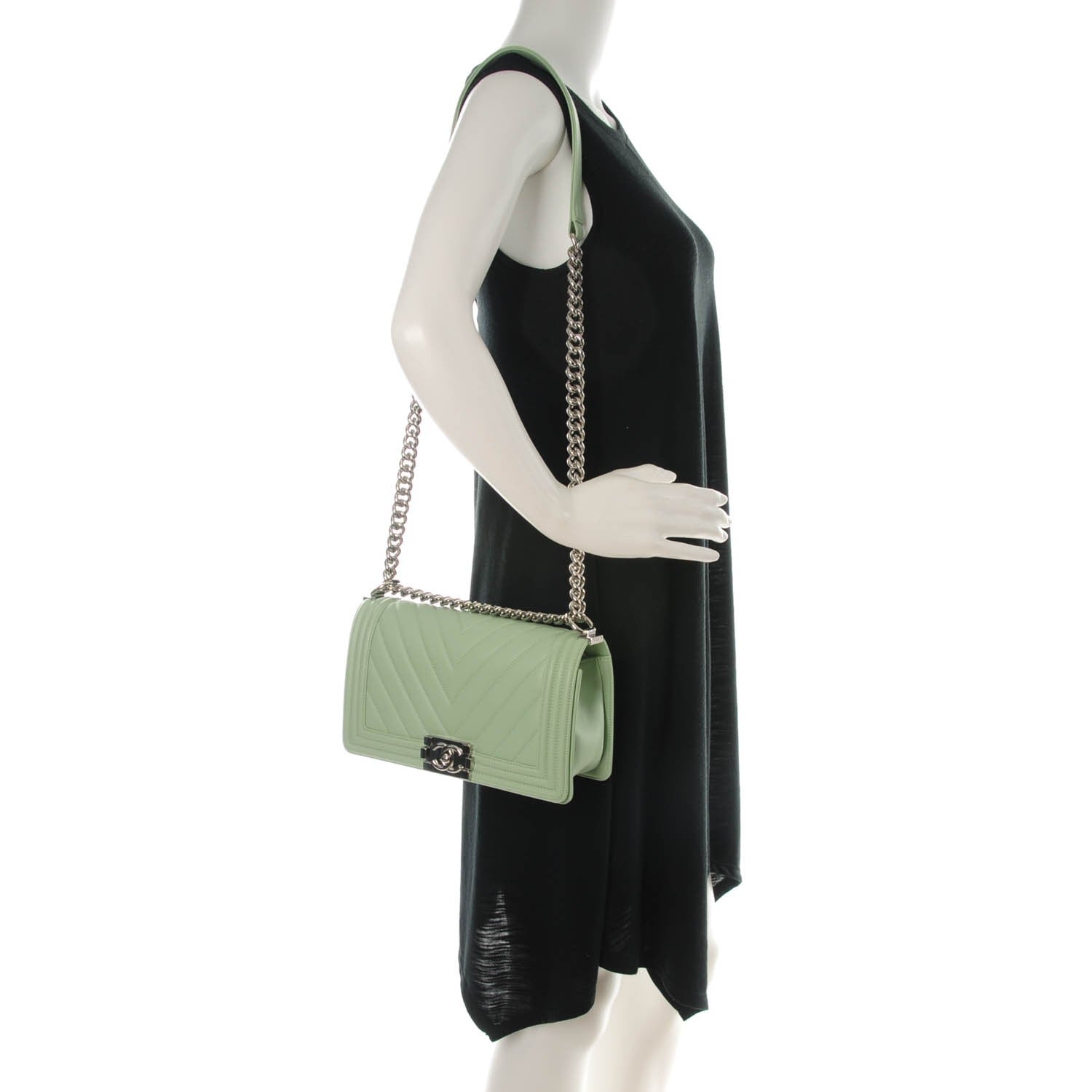 Chanel Calfskin Chevron Quilted Medium Boy Flap Light Green 2 of 7