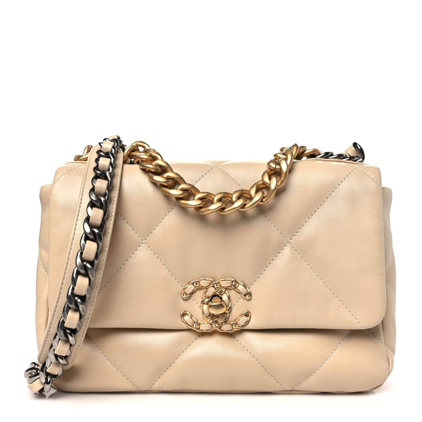 Lambskin Quilted Medium Chanel 19 Flap Beige