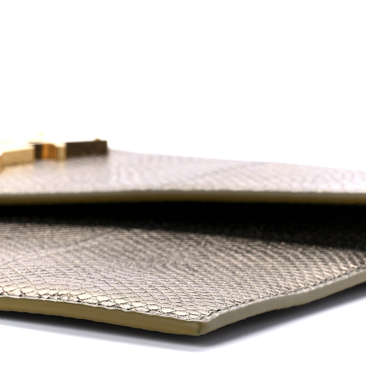 Saint Laurent Metallic Karung Uptown Monogram Pouch Gold Military 8 of 8