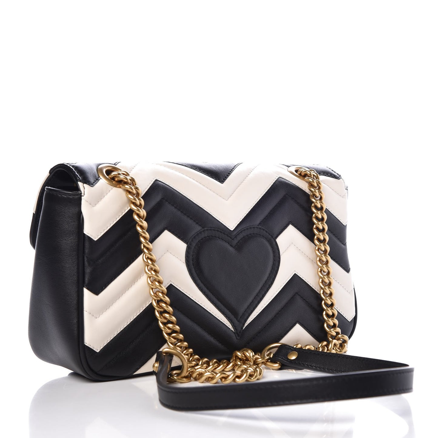 Calfskin Matelasse Small GG Marmont Shoulder Bag Black White