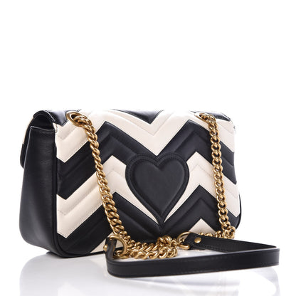 Gucci Calfskin Matelasse Small GG Marmont Shoulder Bag Black White 3 of 9