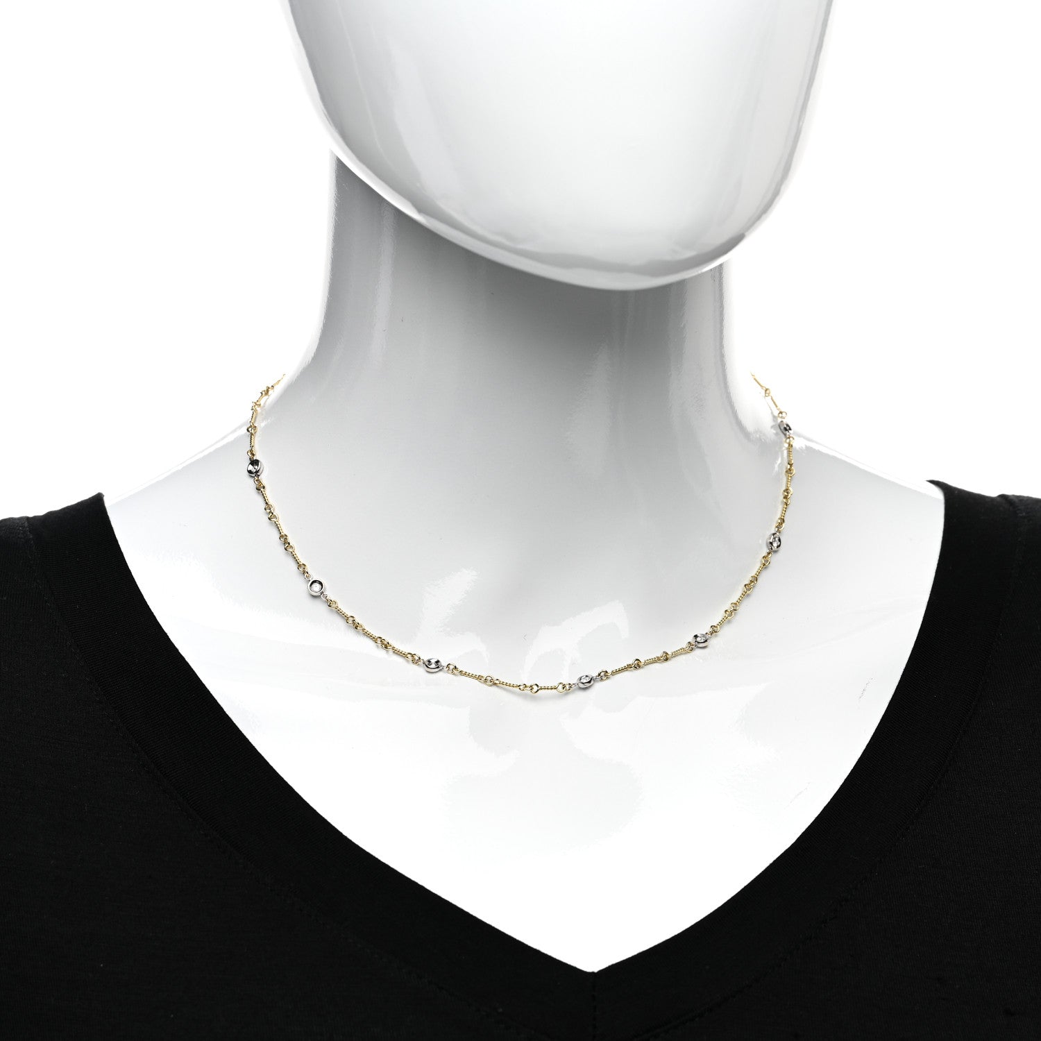 Roberto Coin 18K Yellow White Gold Diamond By the Inch Seven Station Dog Bone Necklace 2 of 5