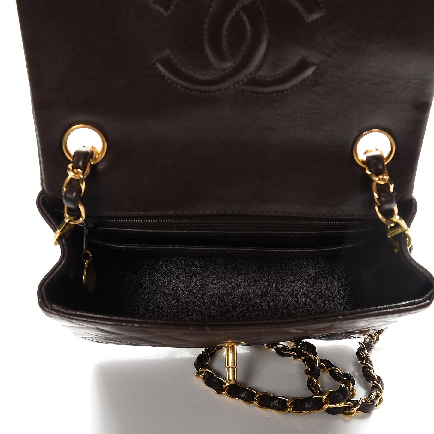 Lambskin Quilted Mini Square Flap Brown