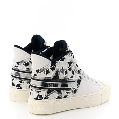 Christian Dior Canvas Embroidered Womens Walk'n' Dior Star High Top Sneakers 37.2 White Navy 4 of 9