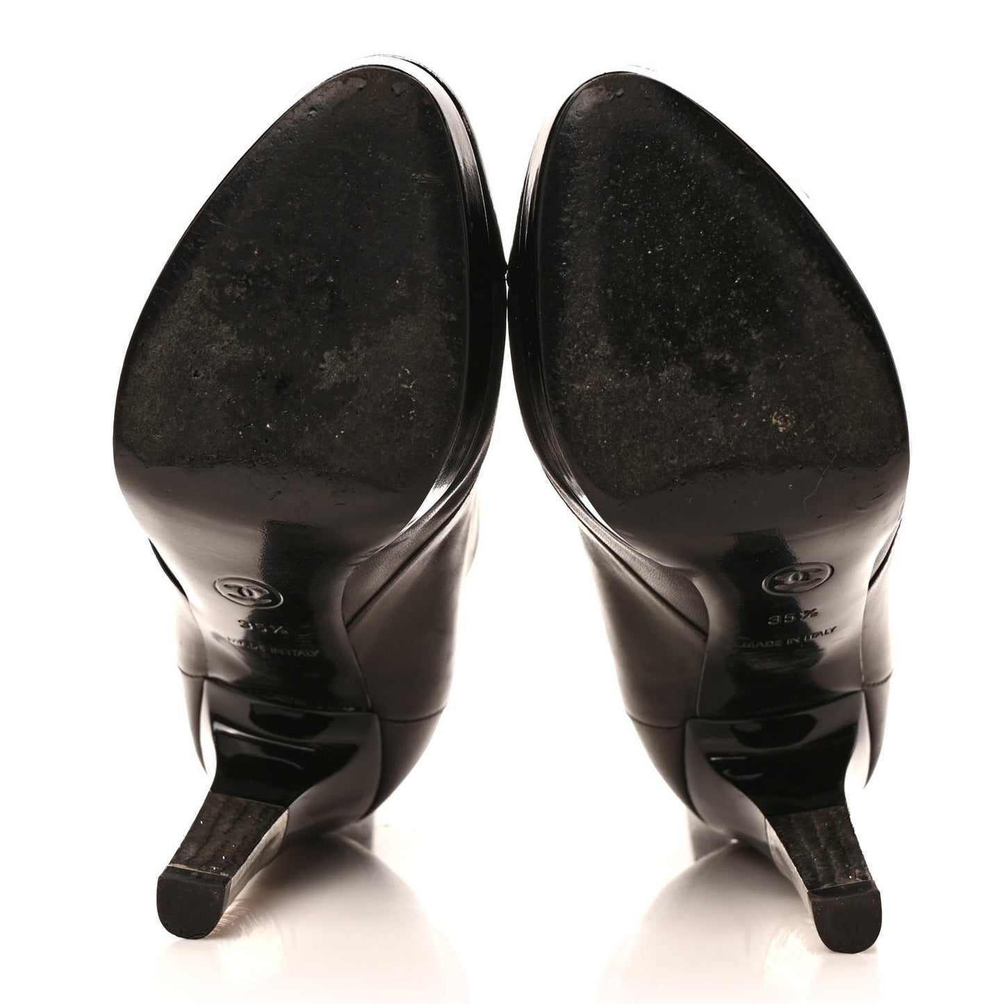 Lambskin Patent CC Cap Toe Platform Ankle Boots 35.5 Black