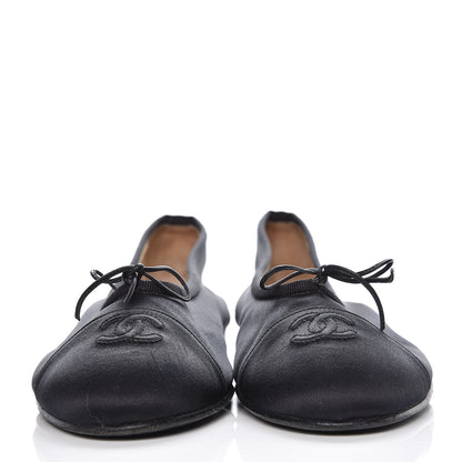 Chanel Satin Patent Cap Toe Ballerina Flats 39.5 Black 2 of 13