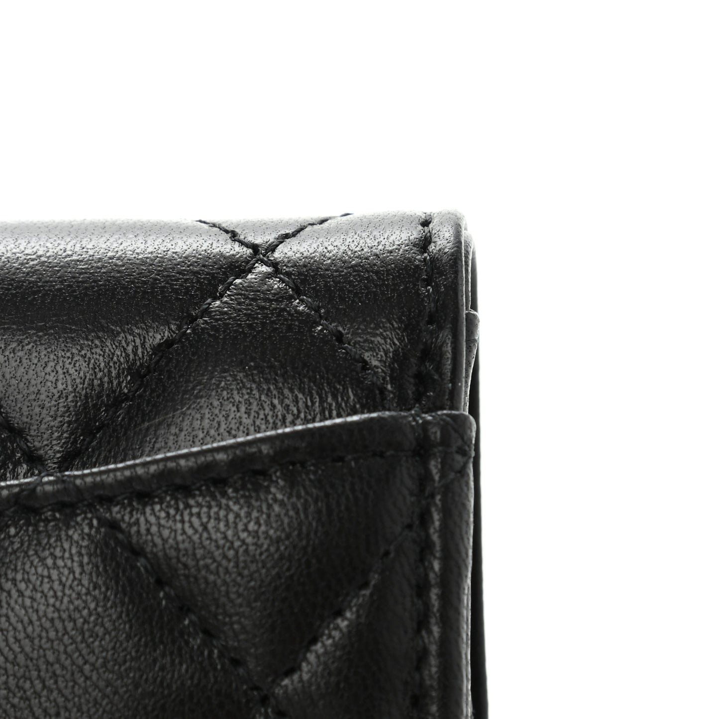 Lambskin Quilted Flap Card Holder Wallet Black