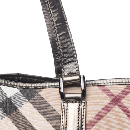 Burberry Metallic Calfskin Nova Check Shopper Tote Pewter 22 of 23