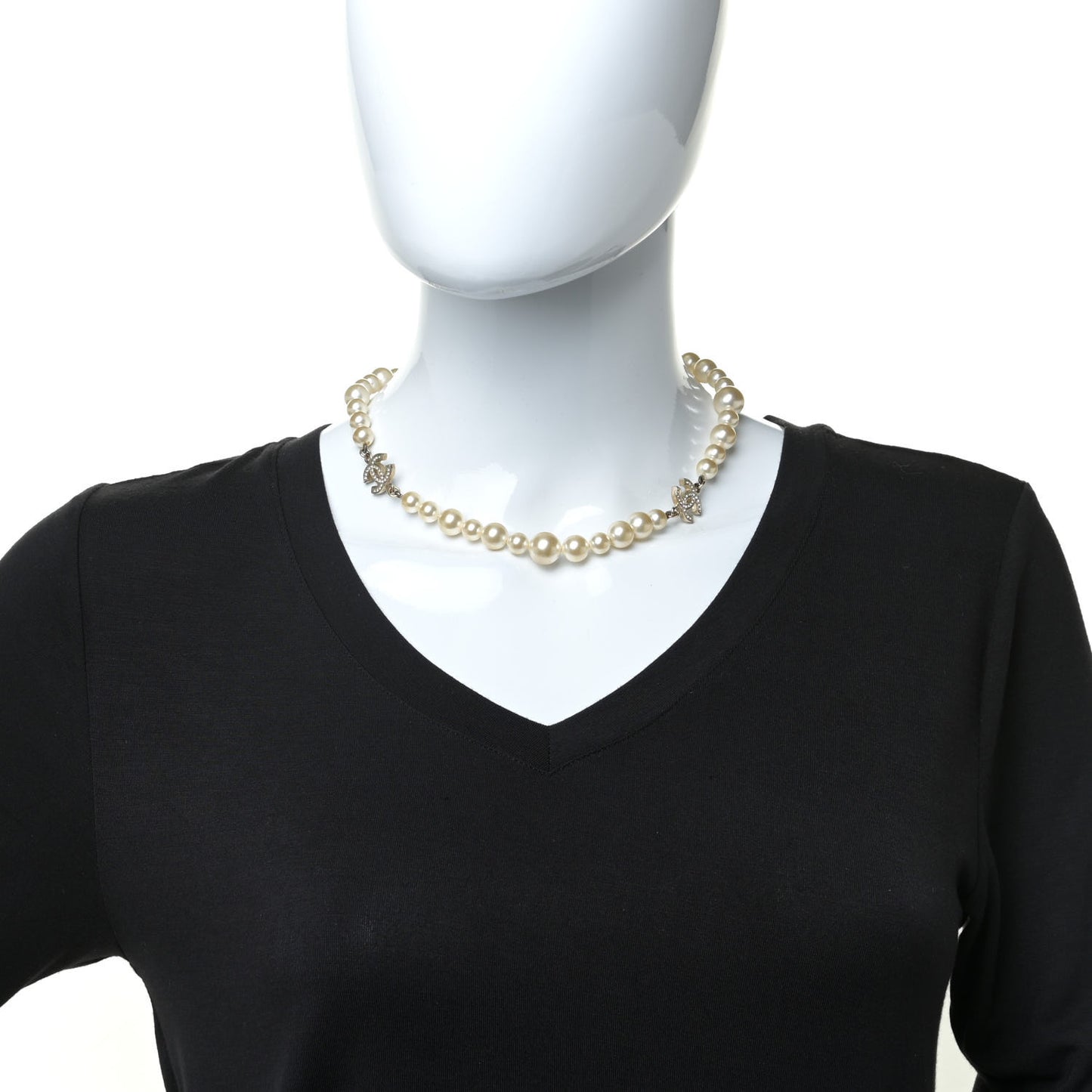 Crystal Pearl CC Short Necklace Gold