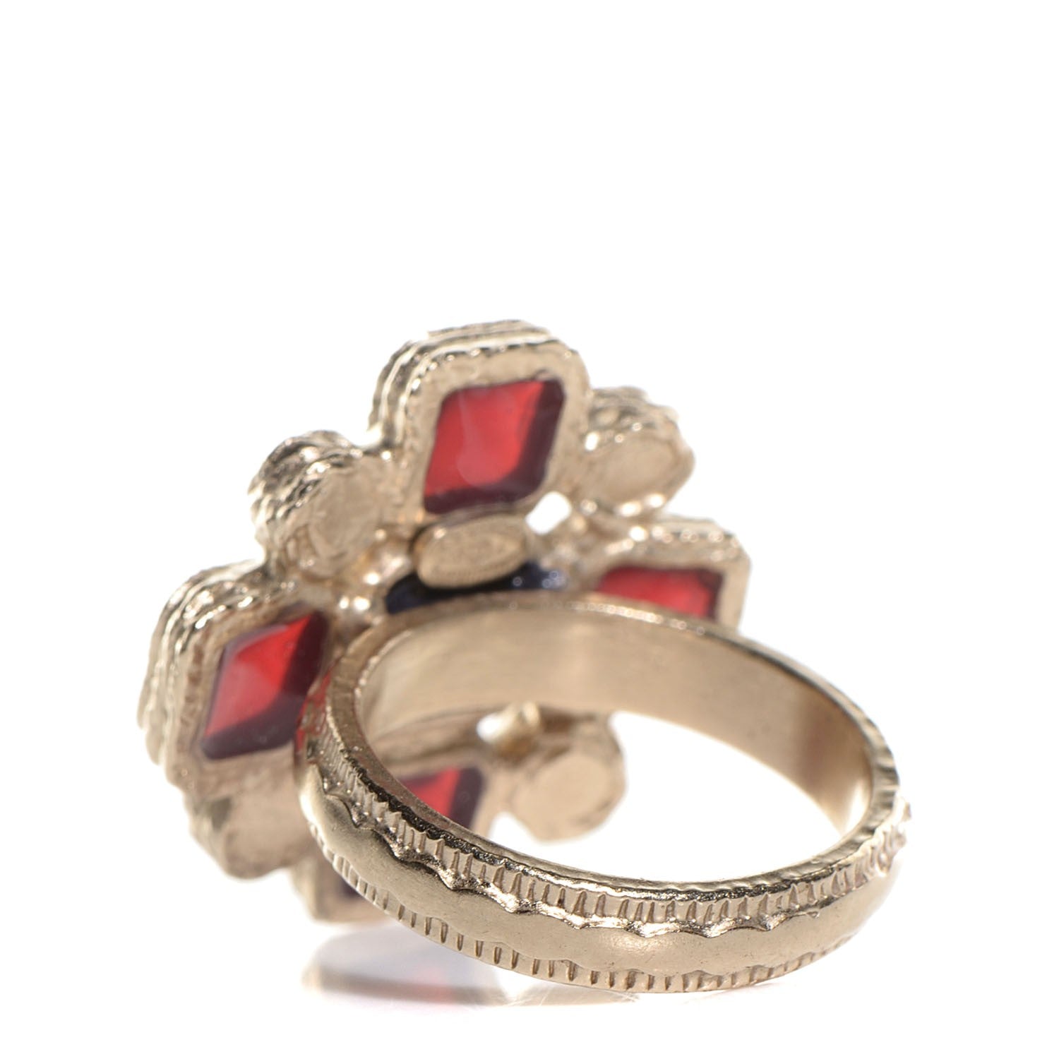 Chanel Gripoix Pearl Maltese Cross CC Ring 6 Gold Blue Rouge Creme 3 of 5