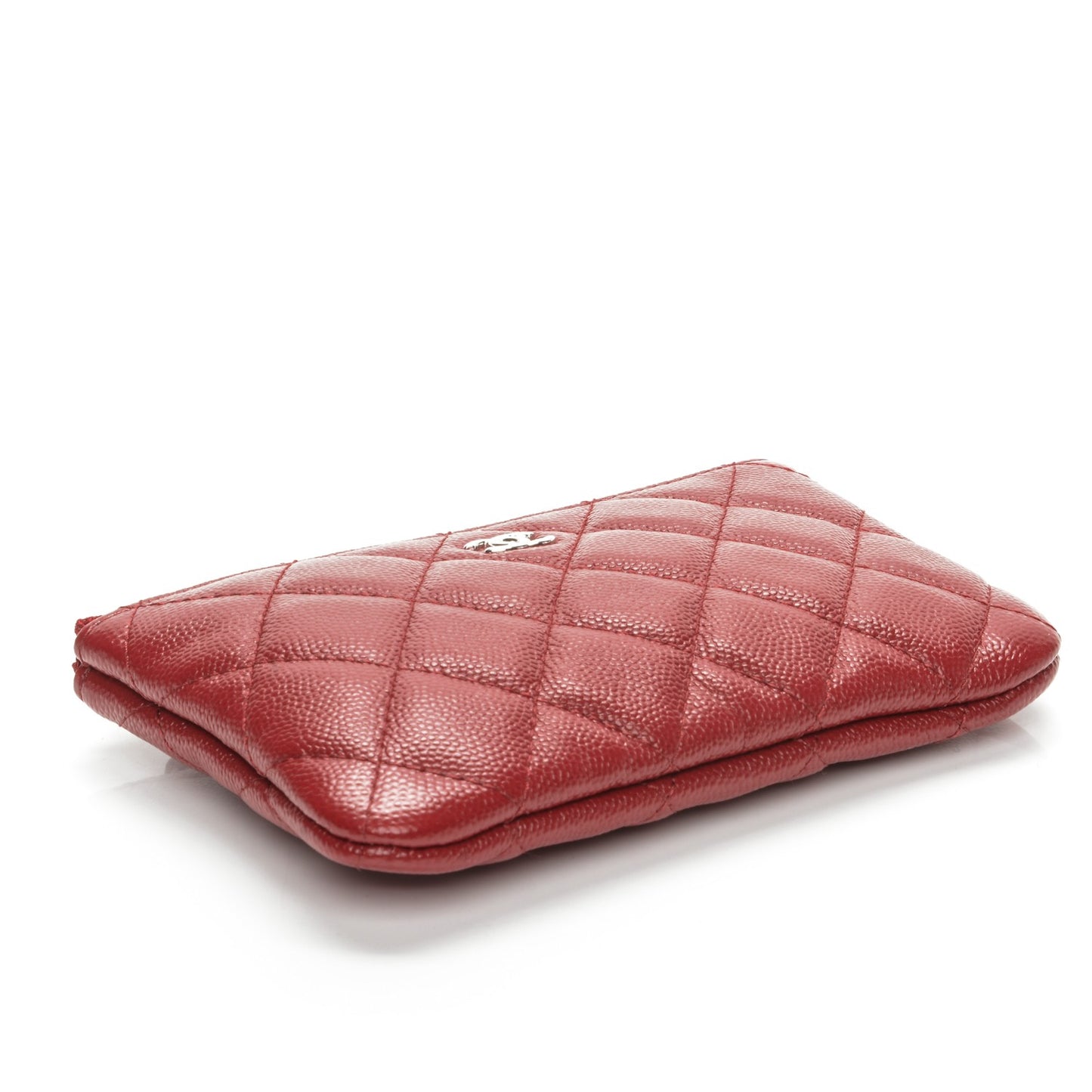 Caviar Quilted Small Cosmetic Case Dark Red