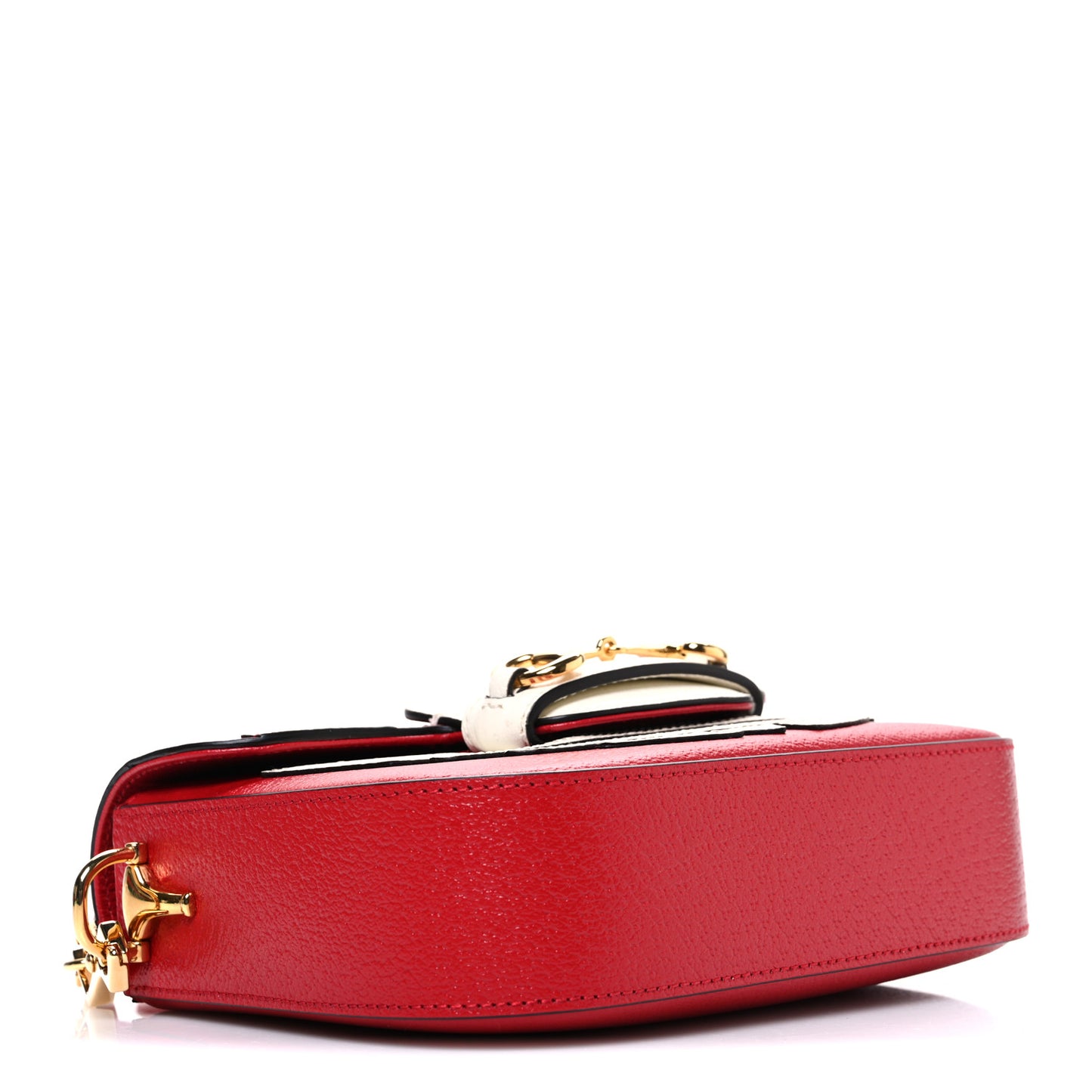 X ADIDAS Textured Dollar Calfskin Web Trefoil Mini Horsebit 1955 Shoulder Bag Hibiscus Red Off White