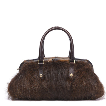 Gucci Beaver Fur Bamboo Medium Frame Satchel Brown 1 of 11