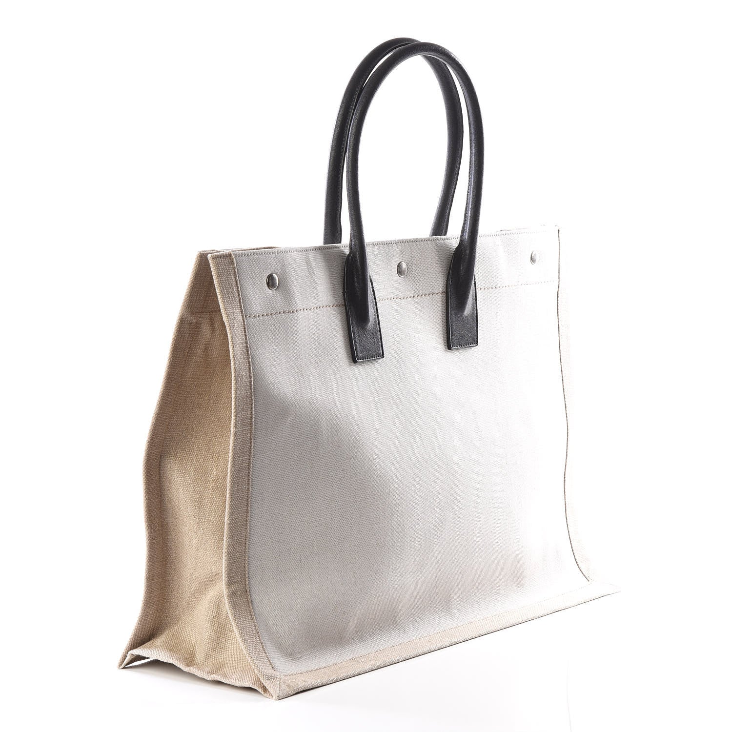 Saint Laurent Linen Calfskin Rive Gauche Tote Optic White 2 of 8