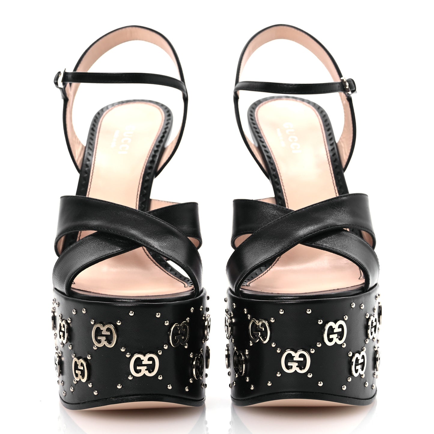 Malaga Kid Interlocking G Studs 155mm Platform Sandals 36 Perfect Black