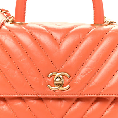 Chanel Aged Calfskin Chevron Quilted Mini Coco Handle Flap Orange 8 of 10