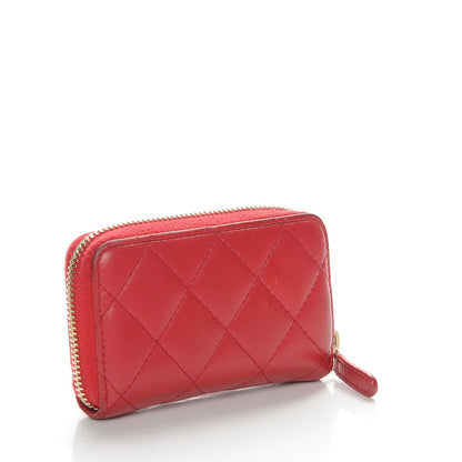 Chanel Lambskin Quilted Zip Around Coin Purse Wallet Dark Pink 3 of 8
