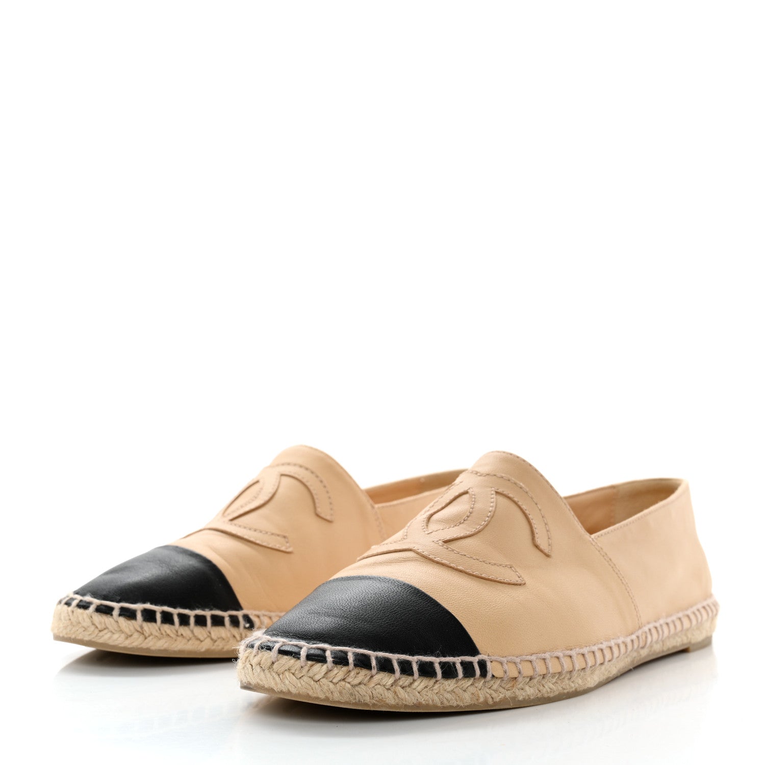 Chanel Lambskin CC Espadrilles 39 Beige Black 3 of 8