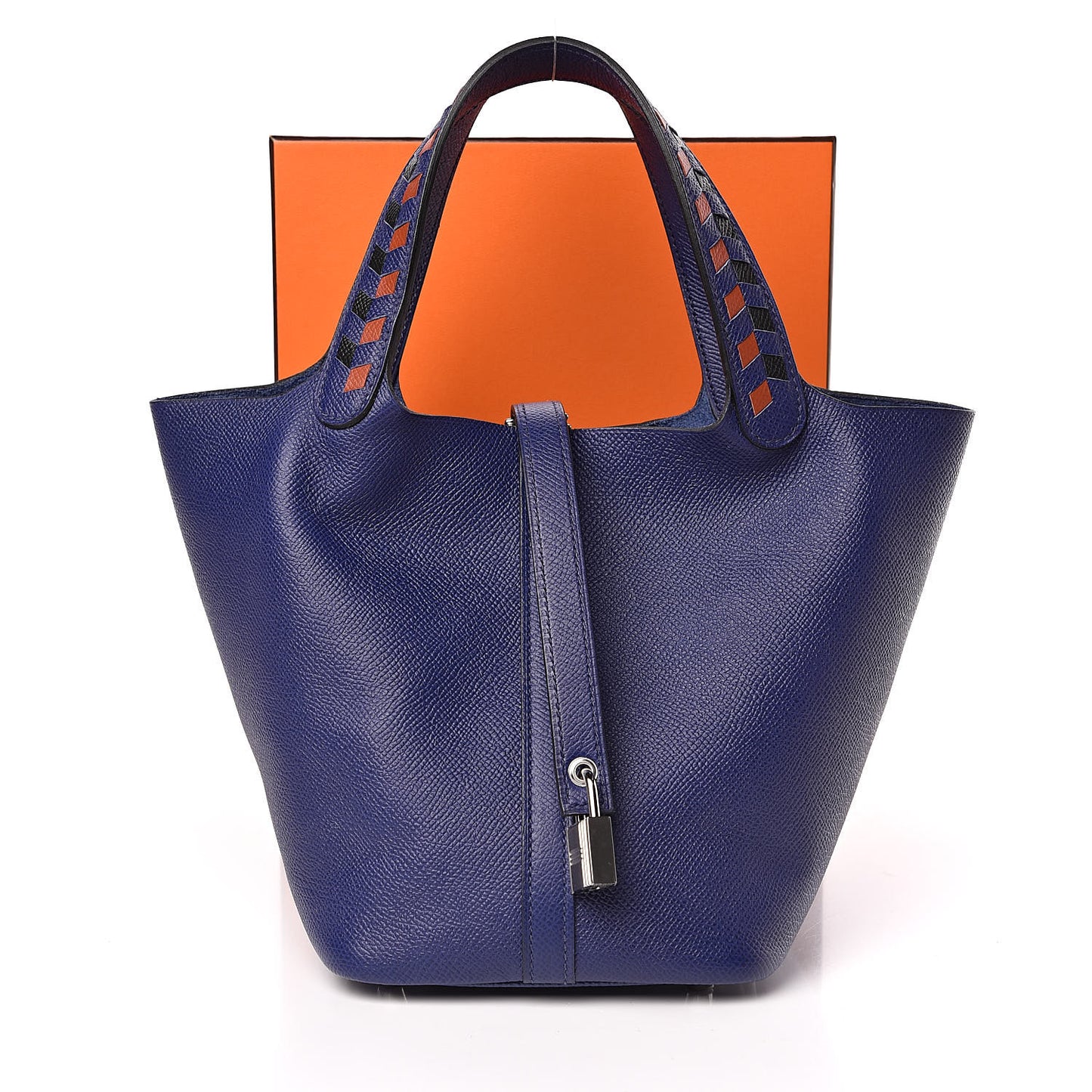 Epsom Tressage De Cuir Picotin Lock 18 PM Bleu Encre Brique Black