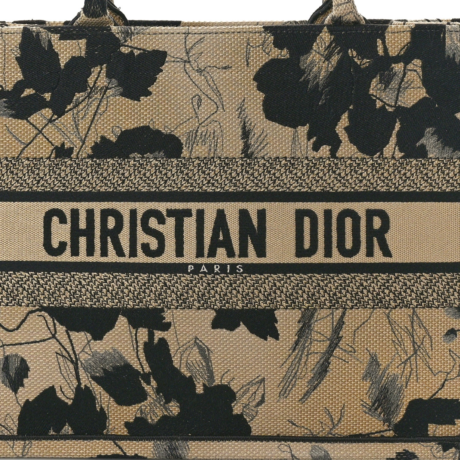 Christian Dior Canvas Embroidered Medium Fleurs Mystiques Book Tote Black Beige 8 of 11