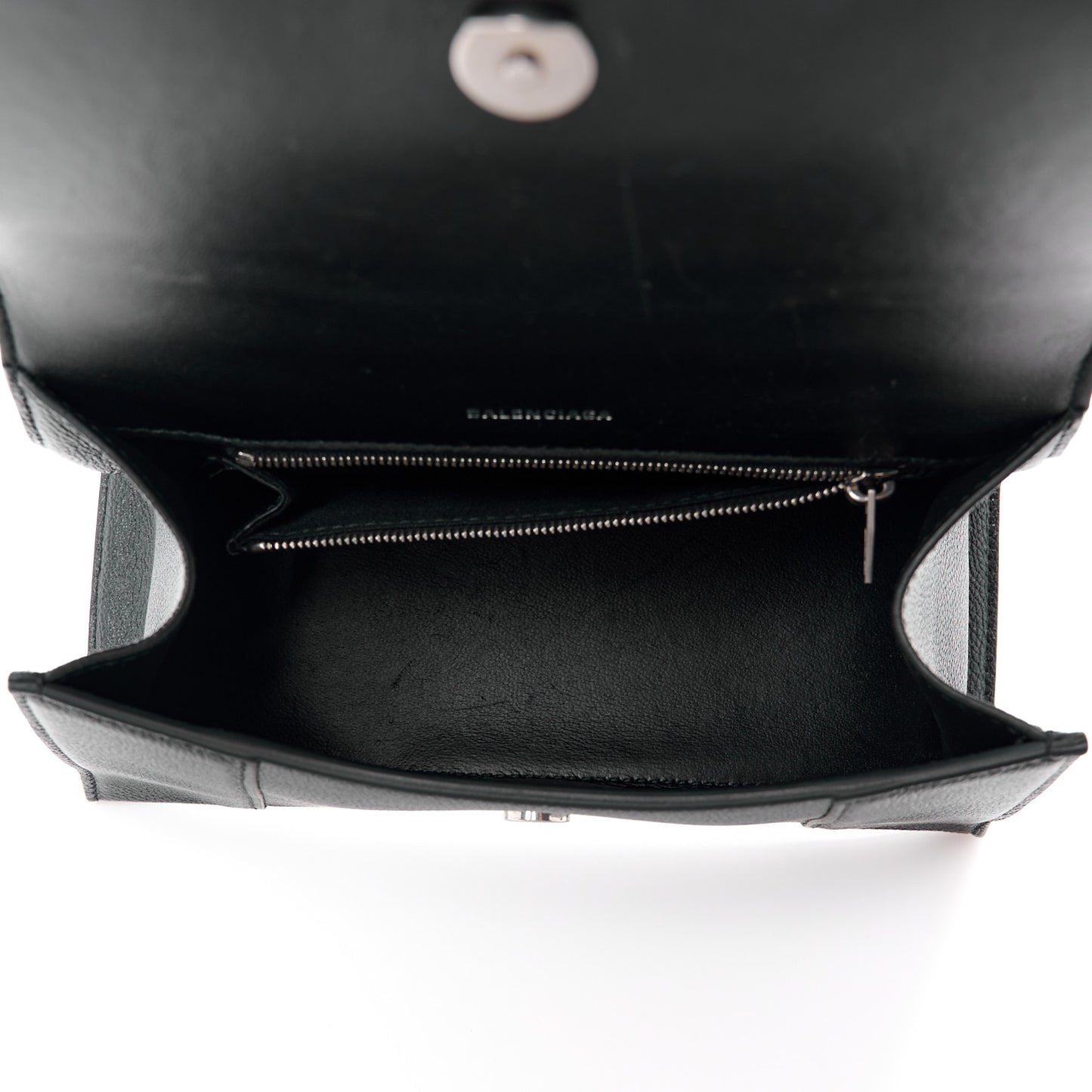 Grained Calfskin Small Hourglass Top Handle Bag Black