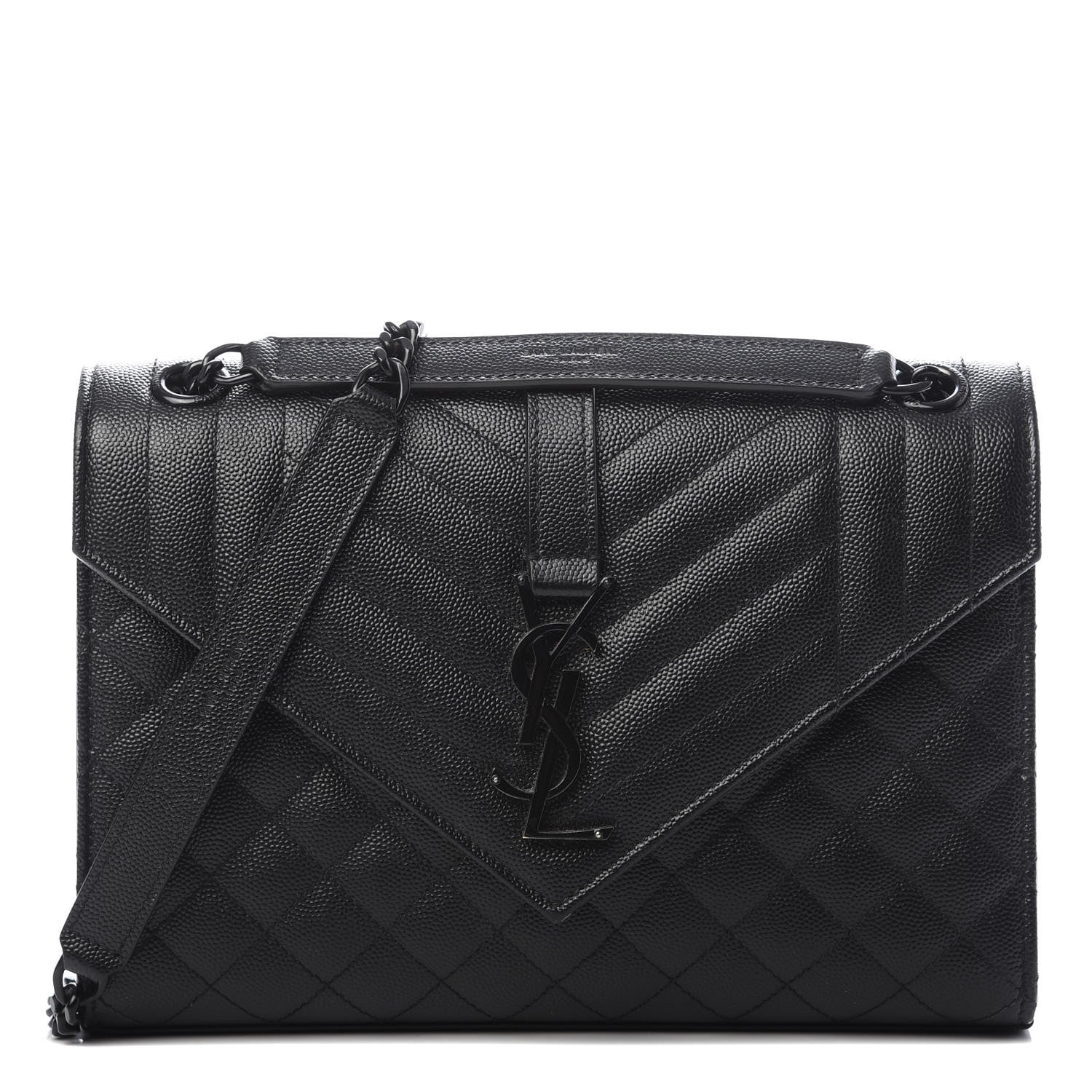 Saint Laurent Grain De Poudre Textured Mixed Matelasse Triquilt Medium Monogram Satchel Black 1 of 12