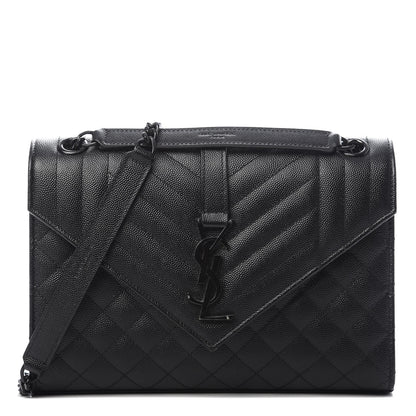 Saint Laurent Grain De Poudre Textured Mixed Matelasse Triquilt Medium Monogram Satchel Black 1 of 12