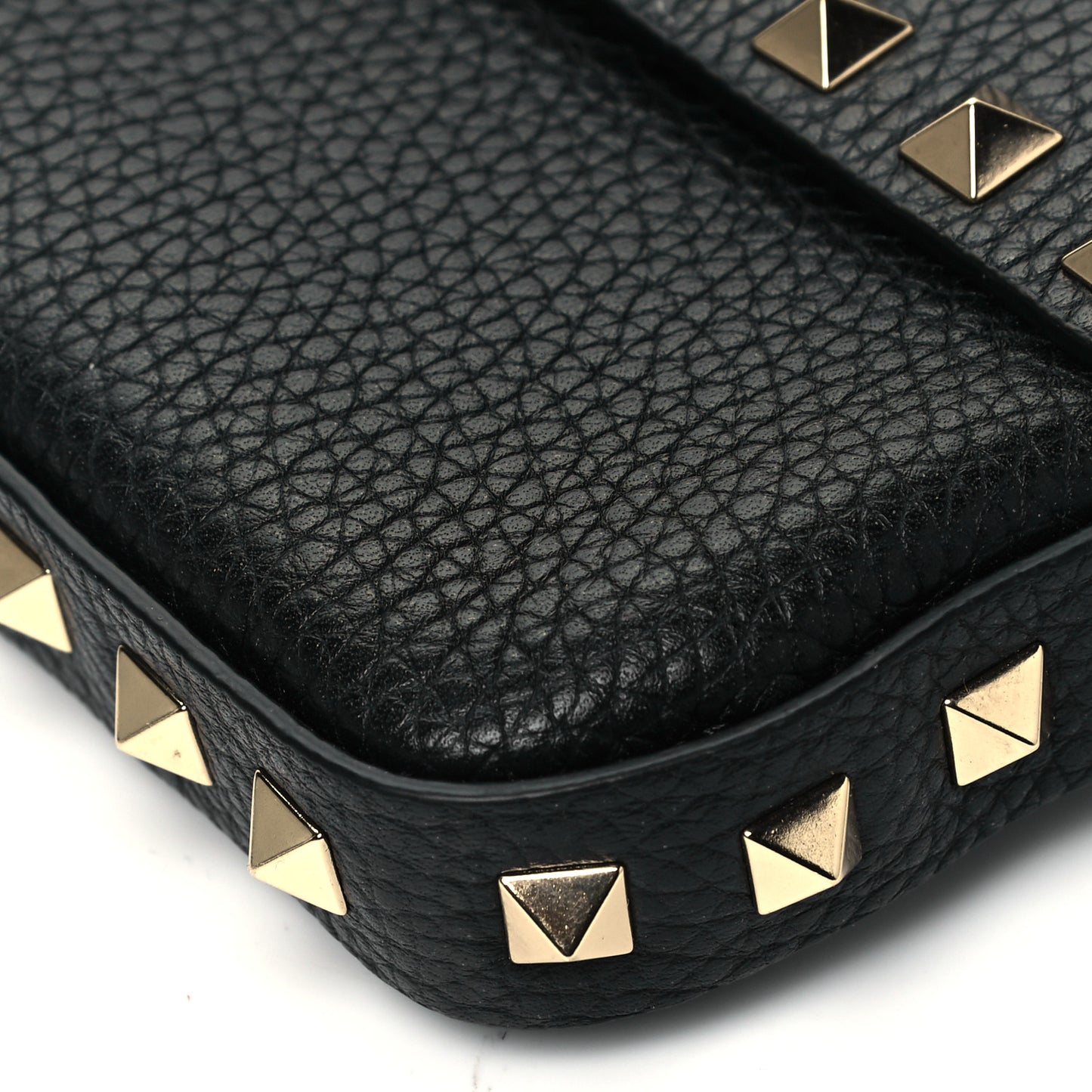 Grainy Calfskin Rockstud Crossbody Pouch Black