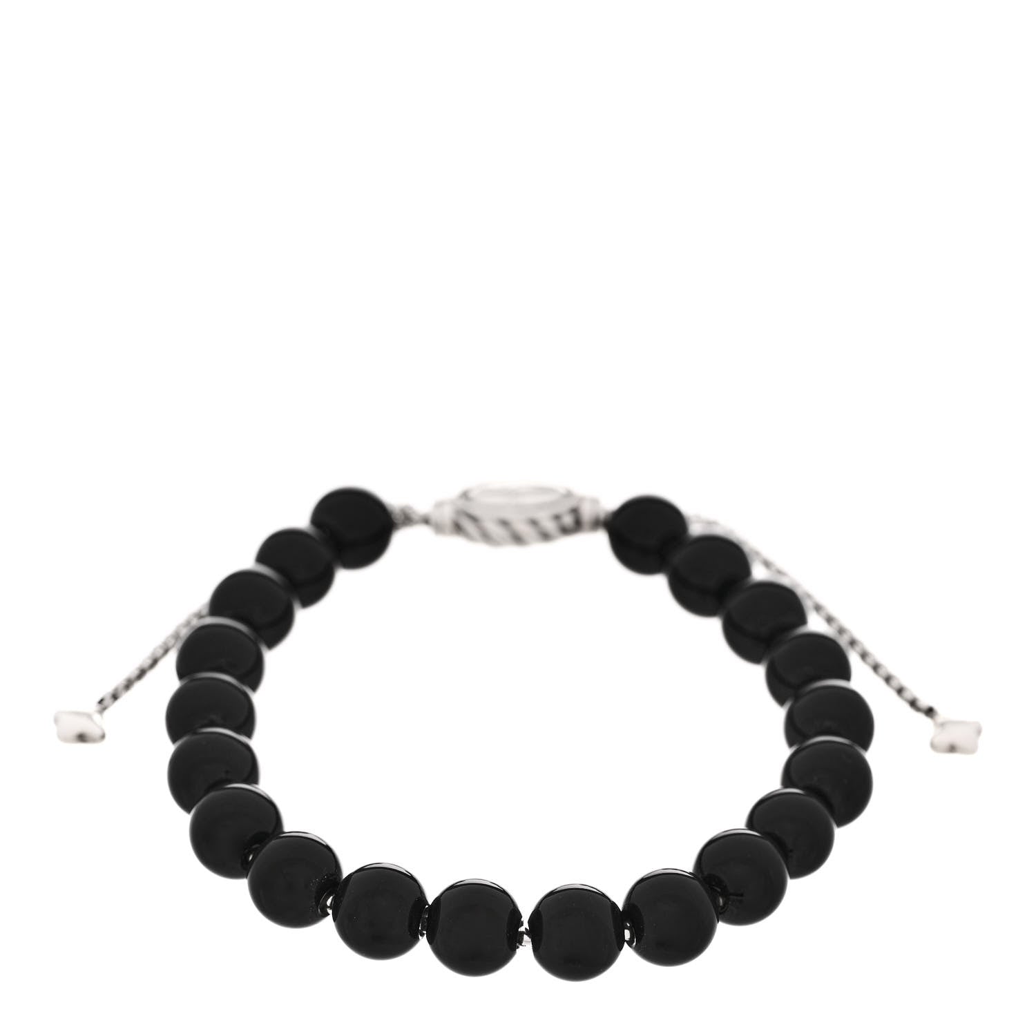 David Yurman DAVID YURMAN Sterling Silver Black Onyx 8mm Spiritual Beads Adjustable Bracelet 1 of 3