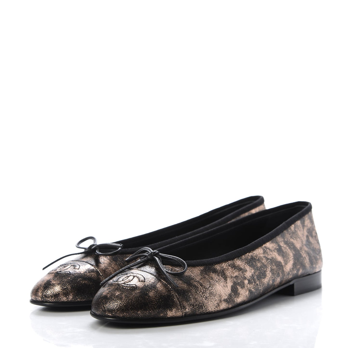 Laminated Suede Goatskin Cap Toe CC Ballerina Flats 37.5 Bronze