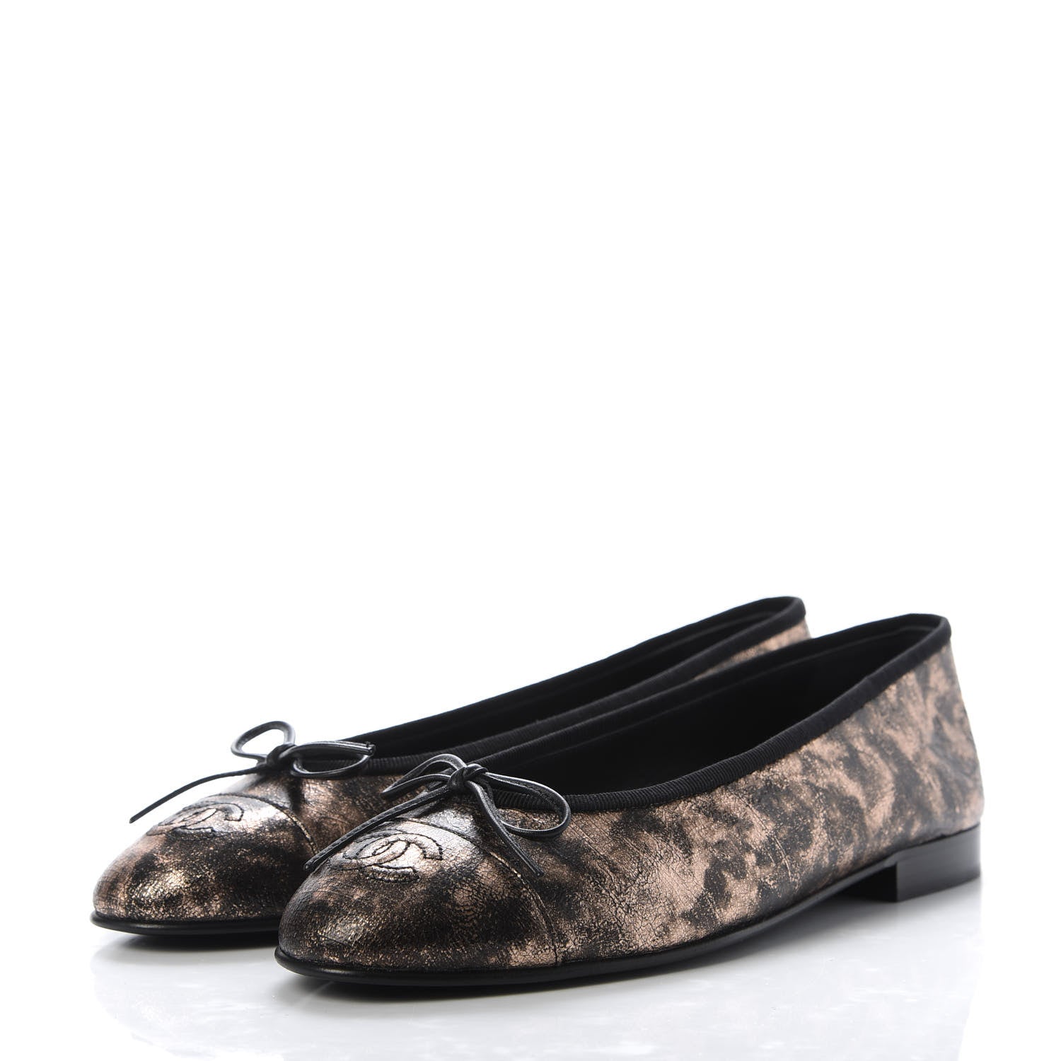 Chanel Laminated Suede Goatskin Cap Toe CC Ballerina Flats 37.5 Bronze 3 of 10