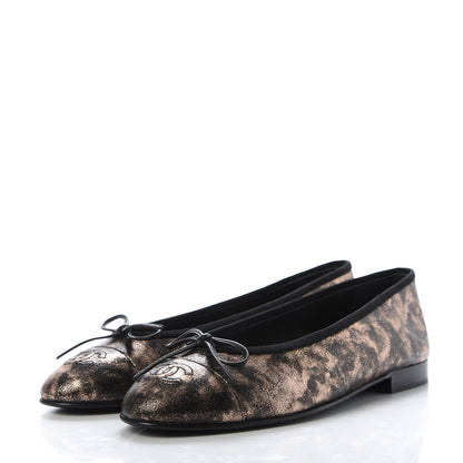 Chanel Laminated Suede Goatskin Cap Toe CC Ballerina Flats 37.5 Bronze 3 of 10