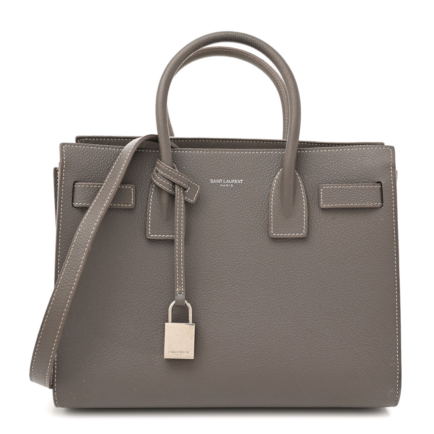 Grained Calfskin Topstich Baby Sac De Jour Grey