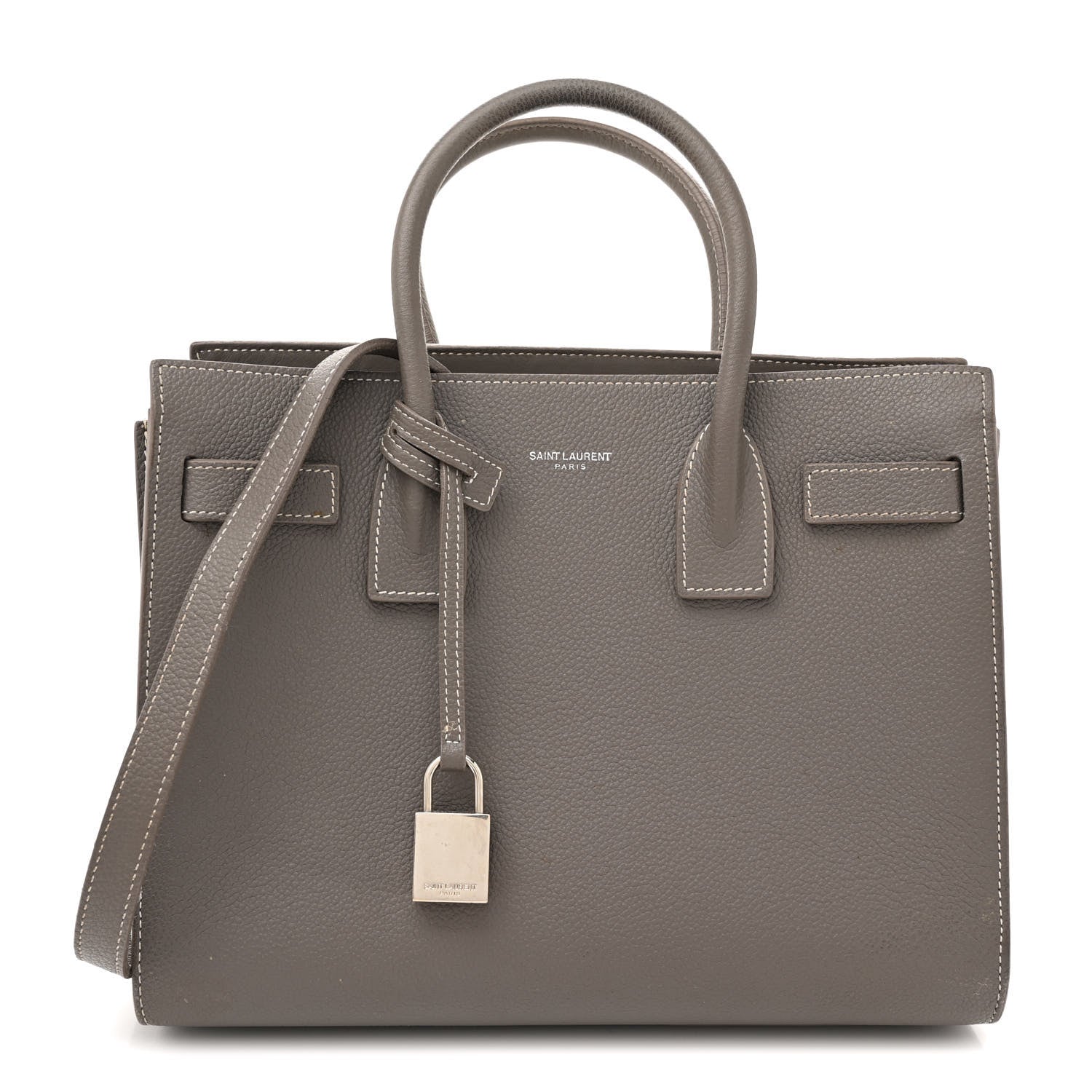 Saint Laurent Grained Calfskin Topstich Baby Sac De Jour Grey 1 of 20