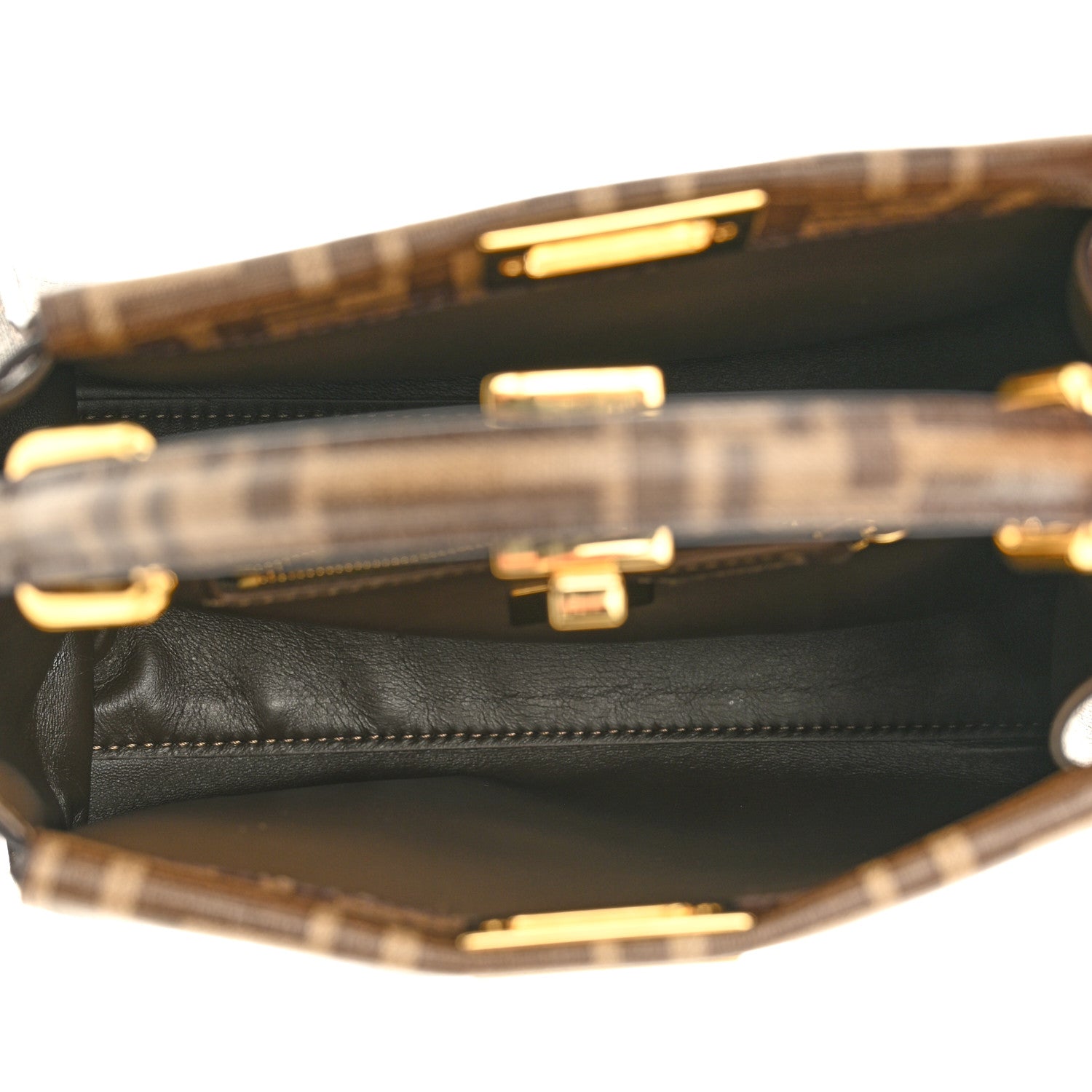 Fendi Glazed Fabric Vitello FF 1974 Hairdo Girls Inlay Mini Peekaboo Iconic Satchel Mogano Panna Multicolor 5 of 9